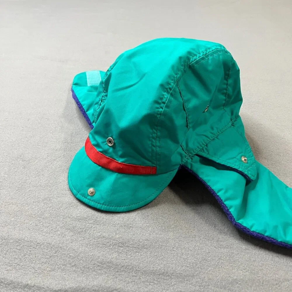 Vintage Columbia Trapper Hat Unisex S/M Teal Purple Fleece Lined Ear Flap Winter